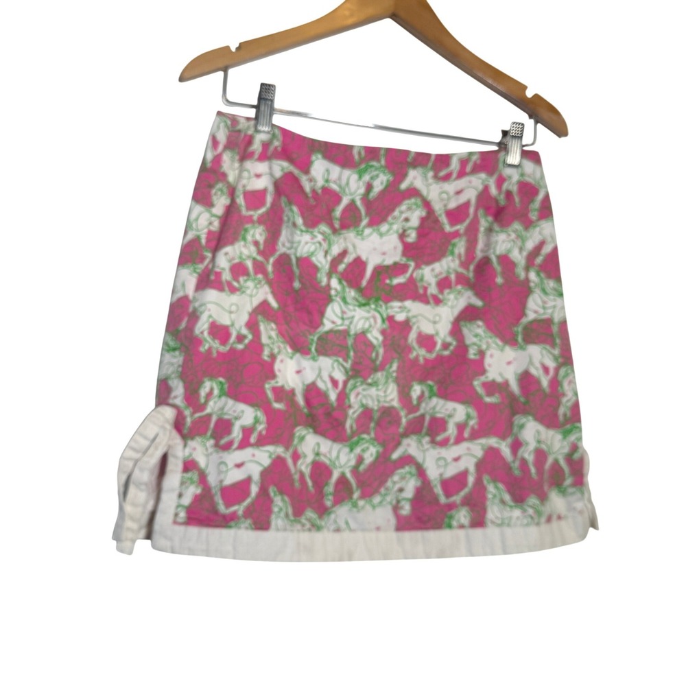 Lilly‎ Pulitzer Horse Hot to Trot Print Skirt Women 4 Pink Green Mini